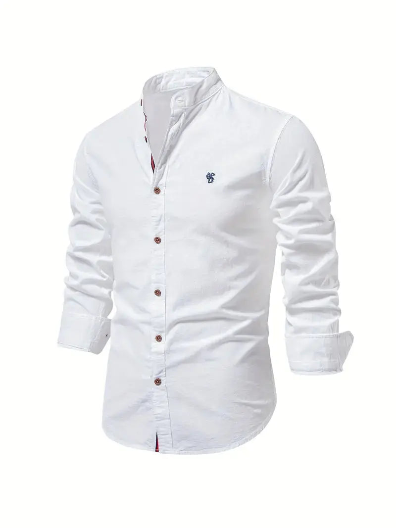 Kasimir | Men's Linen Shirt with Long Sleeves and Stand Collar