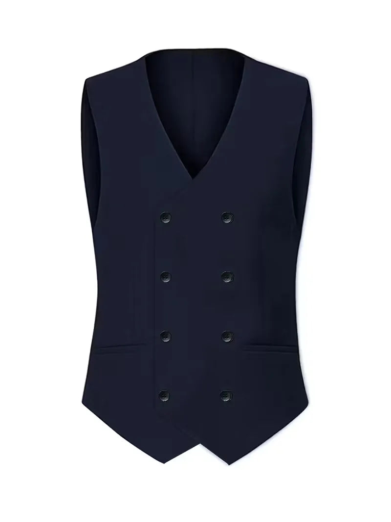 Erasmus | Men's Slim Fit Double-Breasted Three-Piece Suit Set with Waistcoat