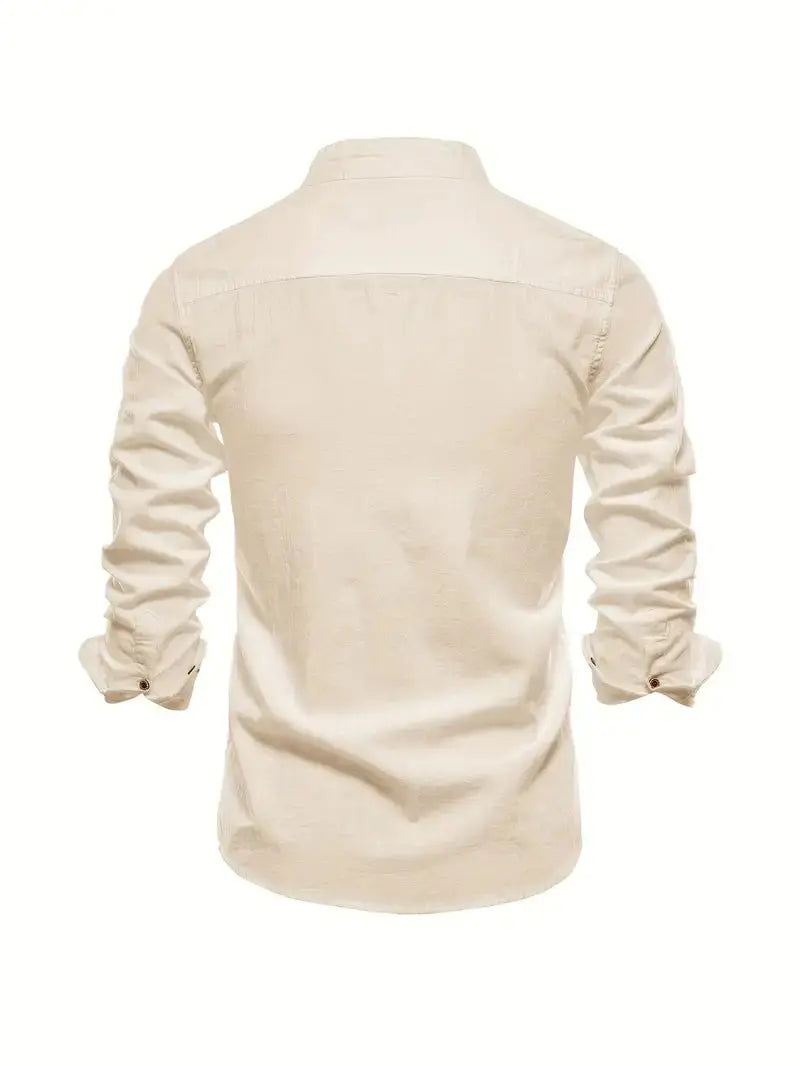 Kasimir | Men's Linen Shirt with Long Sleeves and Stand Collar