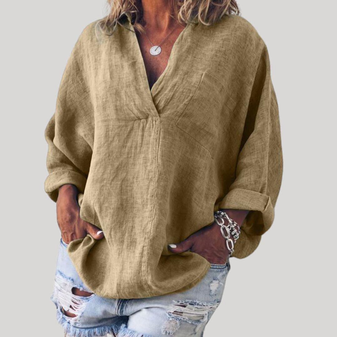 Solène | Women’s Linen Long Sleeve Blouse — TOPNEWPLACE (view 3)