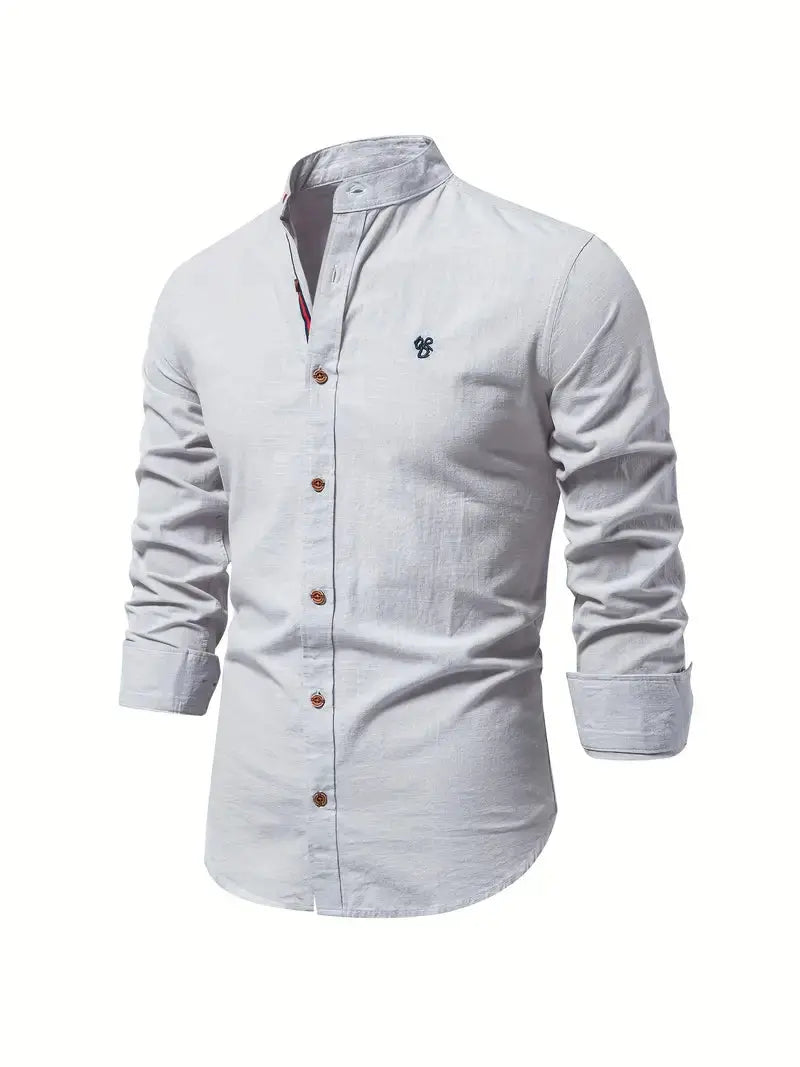 Kasimir | Men's Linen Shirt with Long Sleeves and Stand Collar