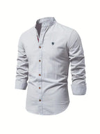 Kasimir | Men's Linen Shirt with Long Sleeves and Stand Collar