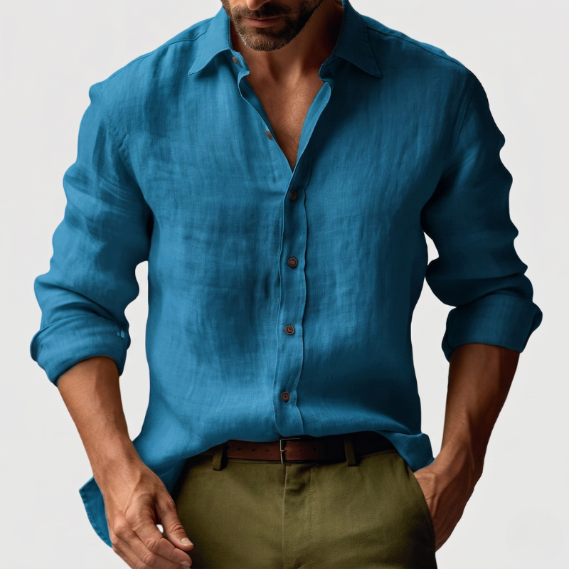 Fritjof | Men's Linen Shirt with Button-Down Collar and Long Sleeves