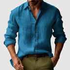Fritjof | Men's Linen Shirt with Button-Down Collar and Long Sleeves