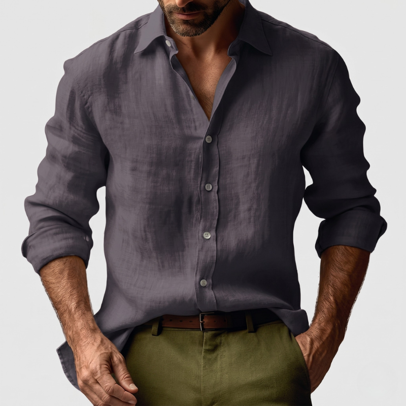 Fritjof | Men's Linen Shirt with Button-Down Collar and Long Sleeves