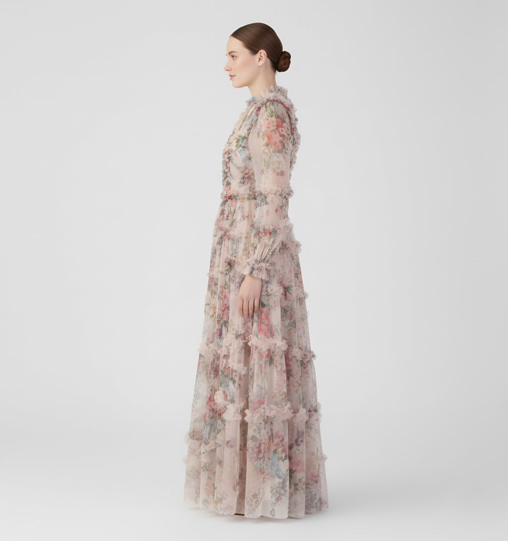 Women's Floral Mock Neck Maxi Dress — view 3