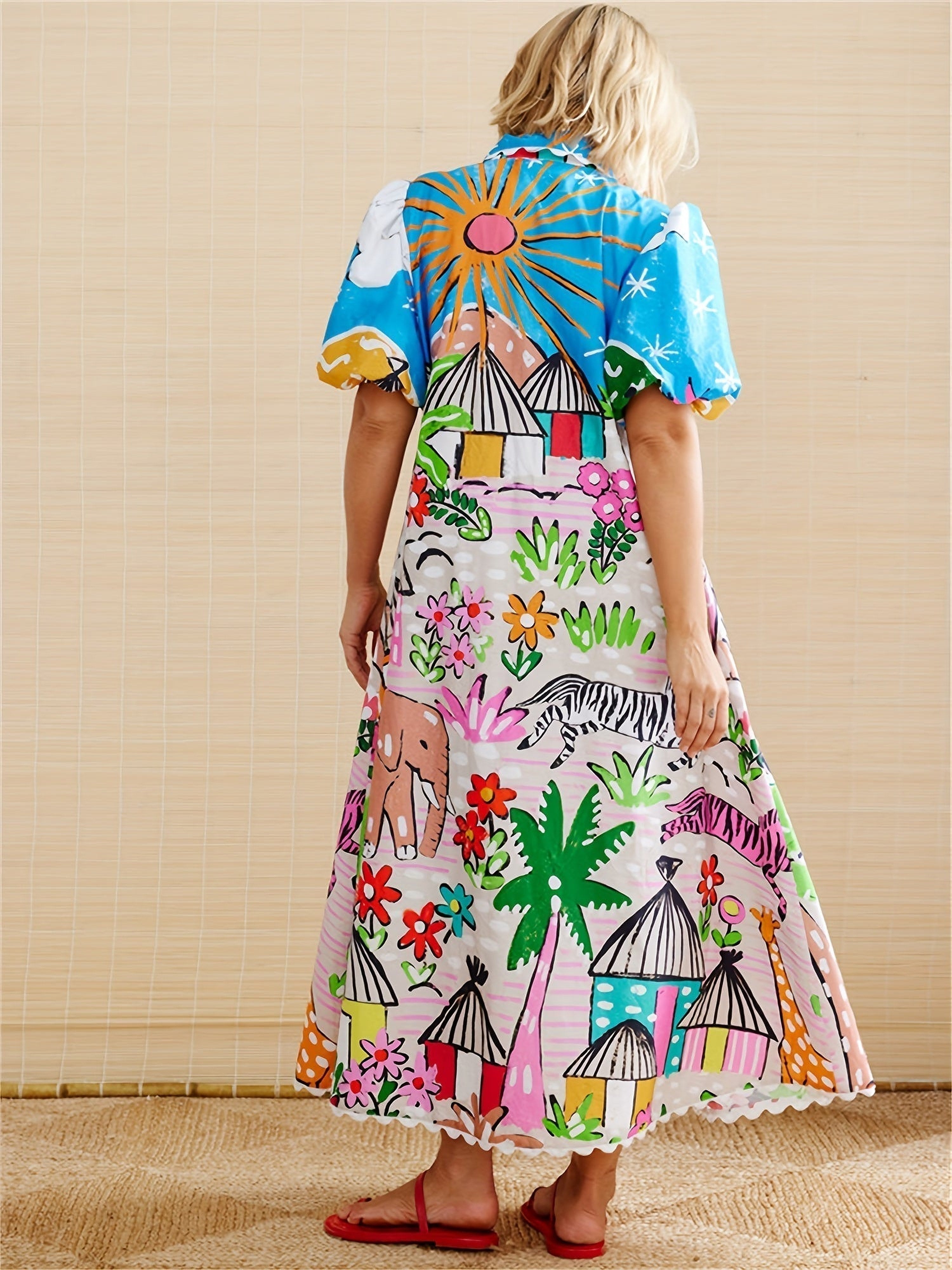Women's Short Sleeve Printed Shirt Maxi Dress — view 2