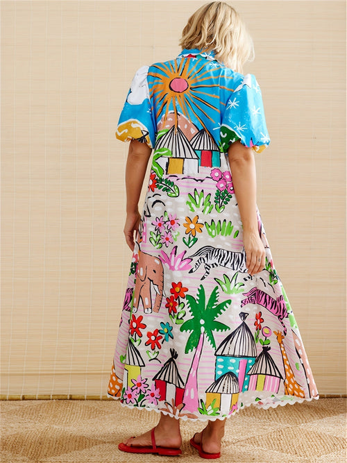 Women's Short Sleeve Printed Shirt Maxi Dress — view 2