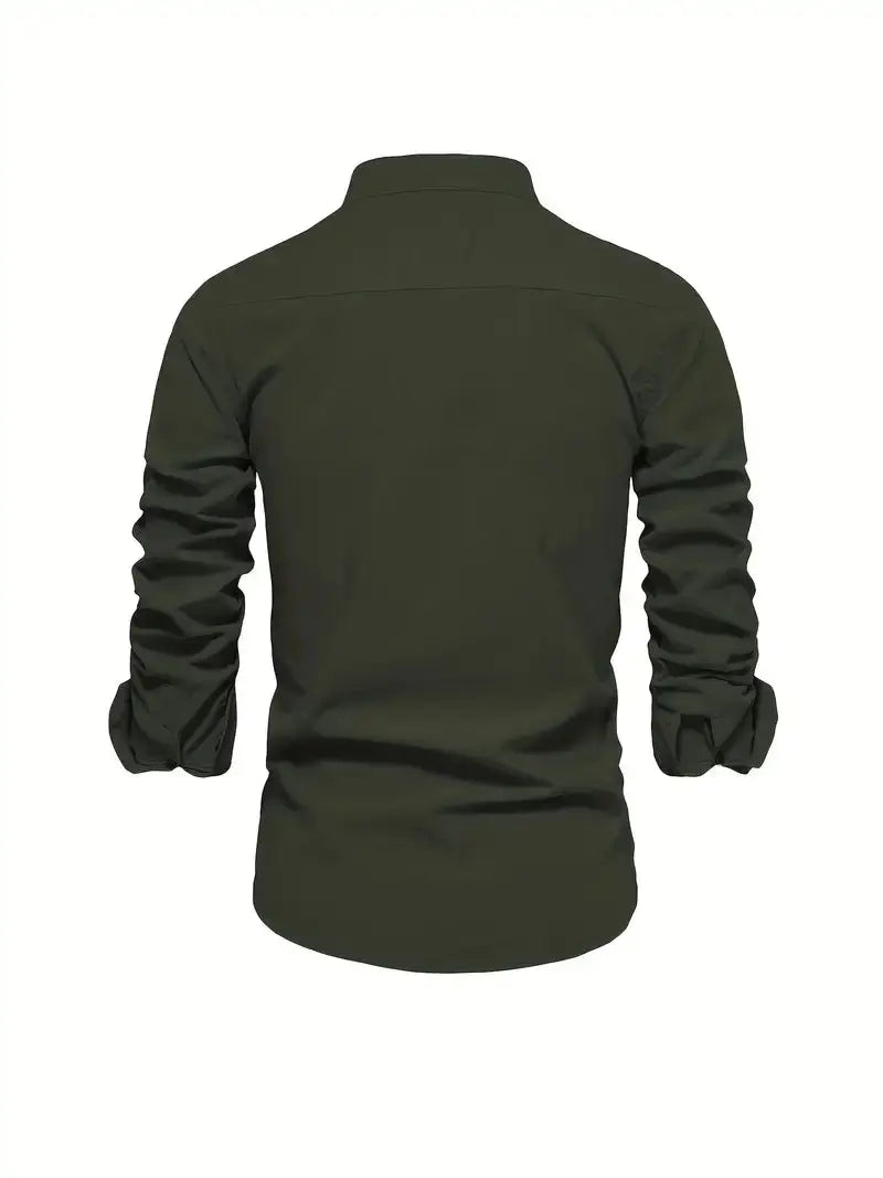 Kasimir | Men's Linen Shirt with Long Sleeves and Stand Collar