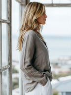 Ursula | Women's Cotton-Linen Henley Shirt with Long Sleeves
