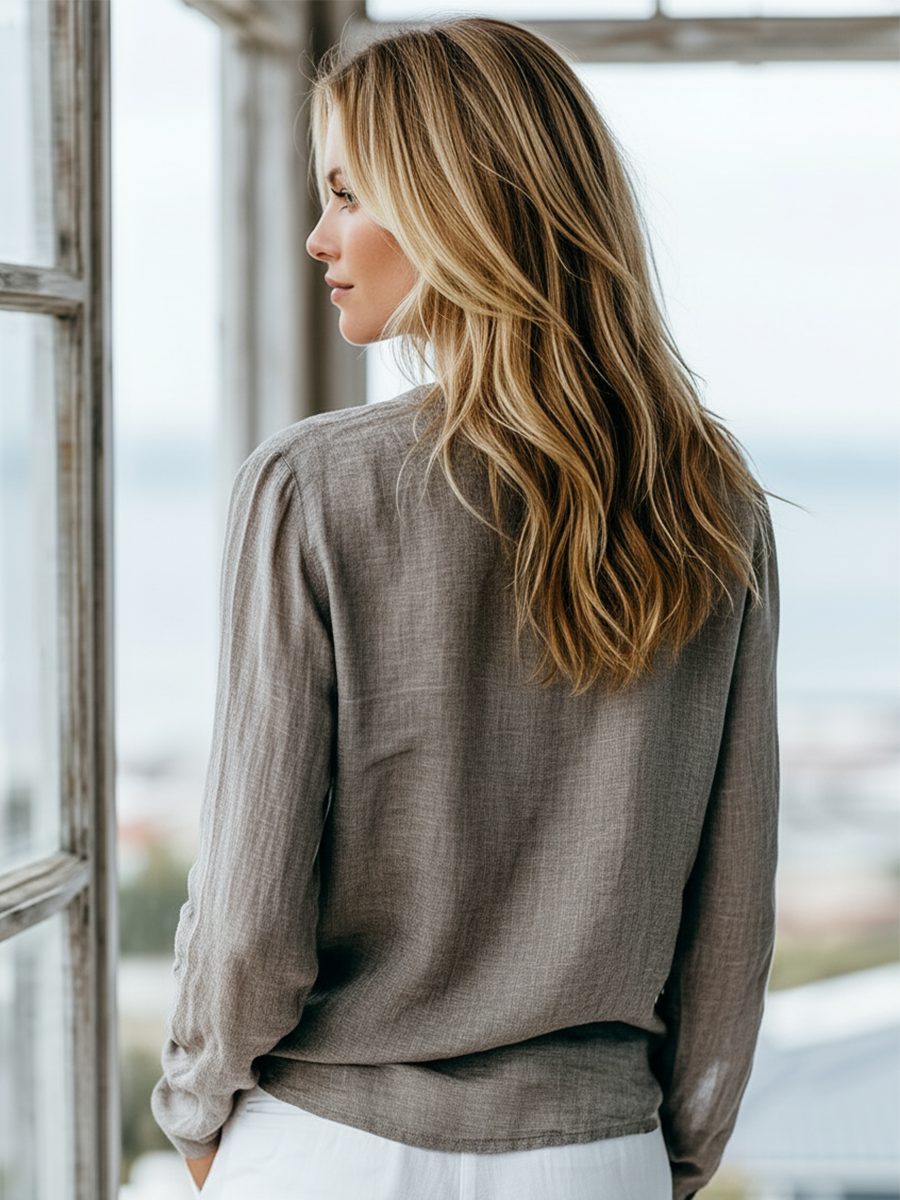 Ursula | Women's Cotton-Linen Henley Shirt with Long Sleeves