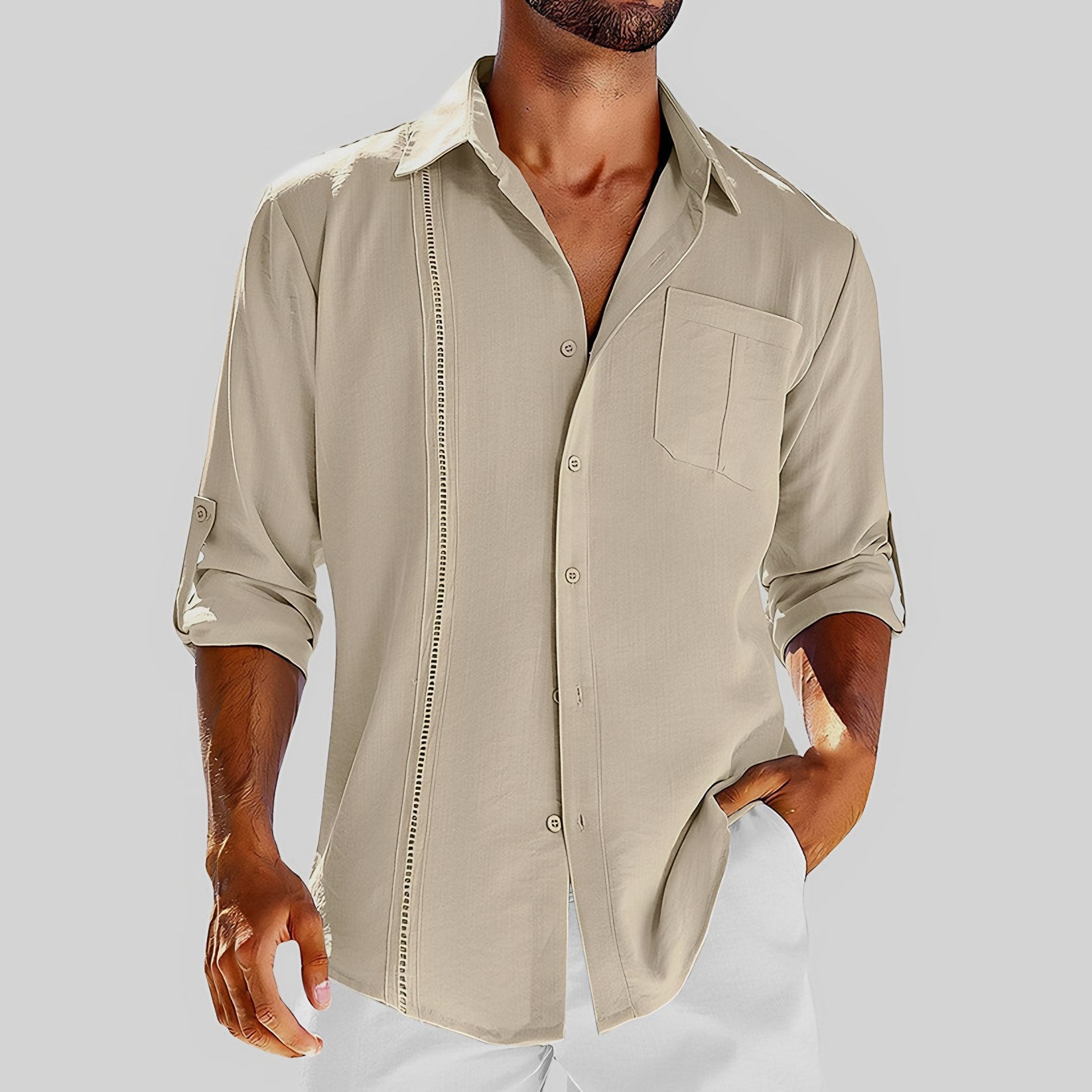 Men's Long Sleeve Linen Overshirt — view 6