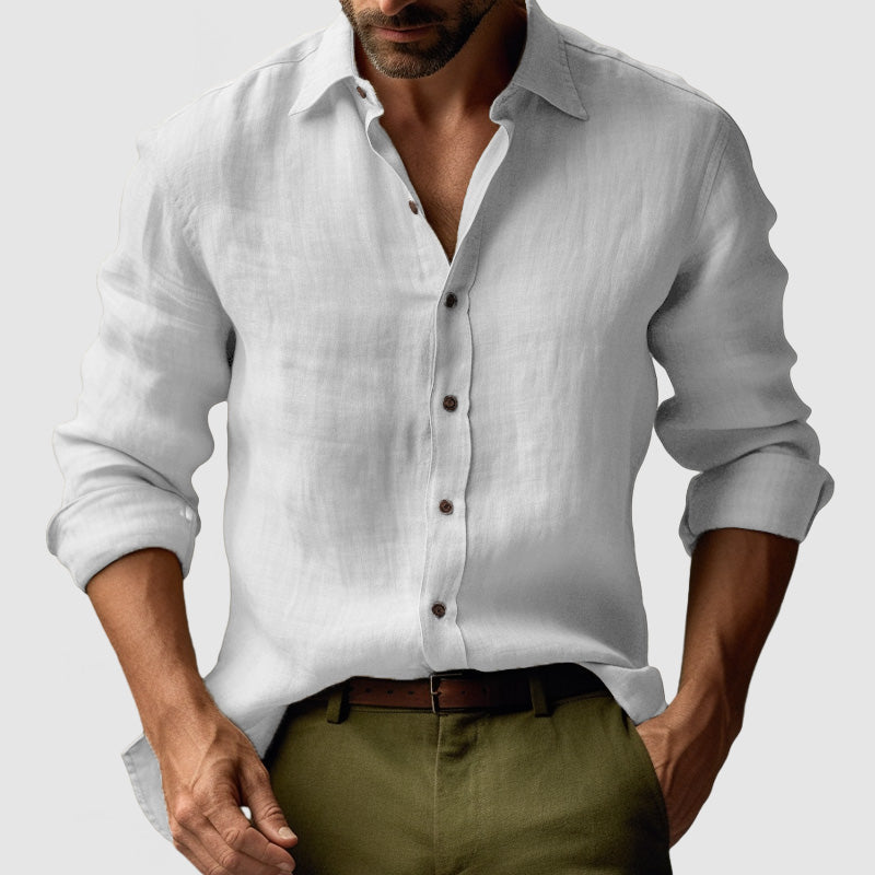 Fritjof | Men's Linen Shirt with Button-Down Collar and Long Sleeves