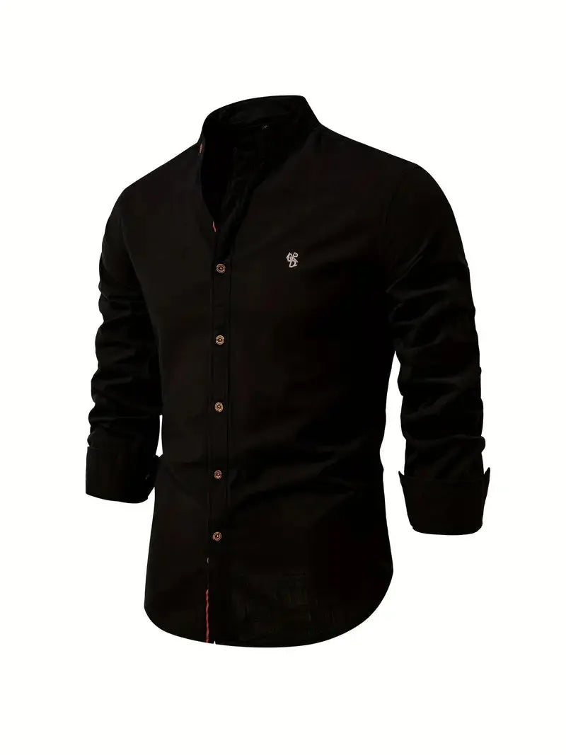 Kasimir | Men's Linen Shirt with Long Sleeves and Stand Collar