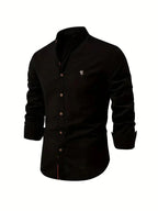 Kasimir | Men's Linen Shirt with Long Sleeves and Stand Collar