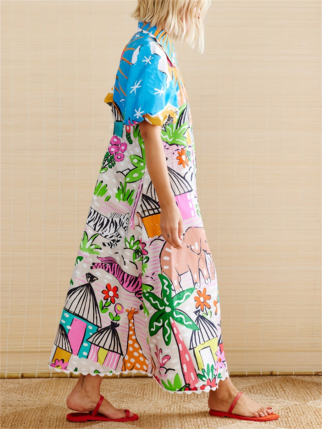Women's Short Sleeve Printed Shirt Maxi Dress — view 6