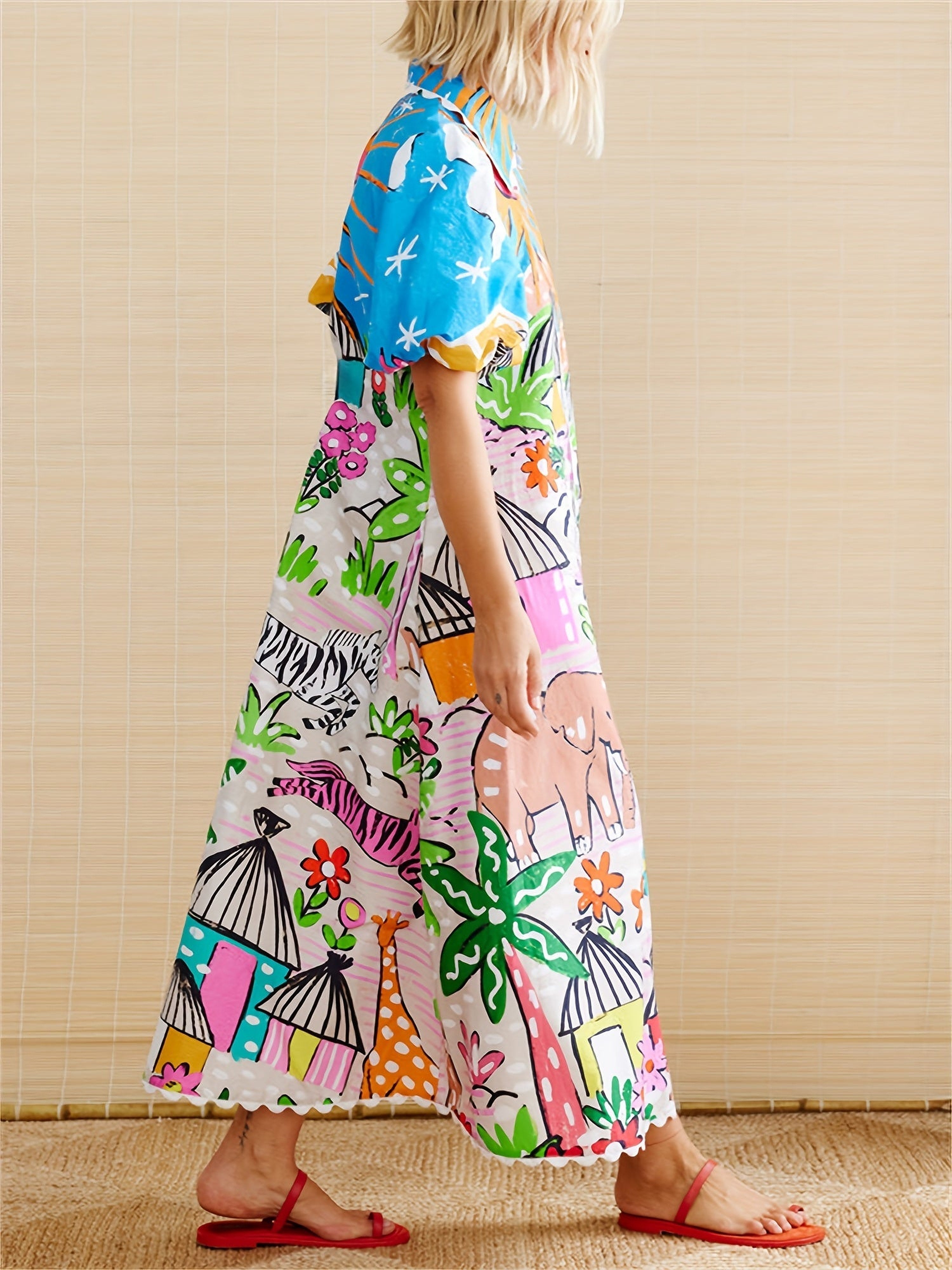 Women's Short Sleeve Printed Shirt Maxi Dress — view 6