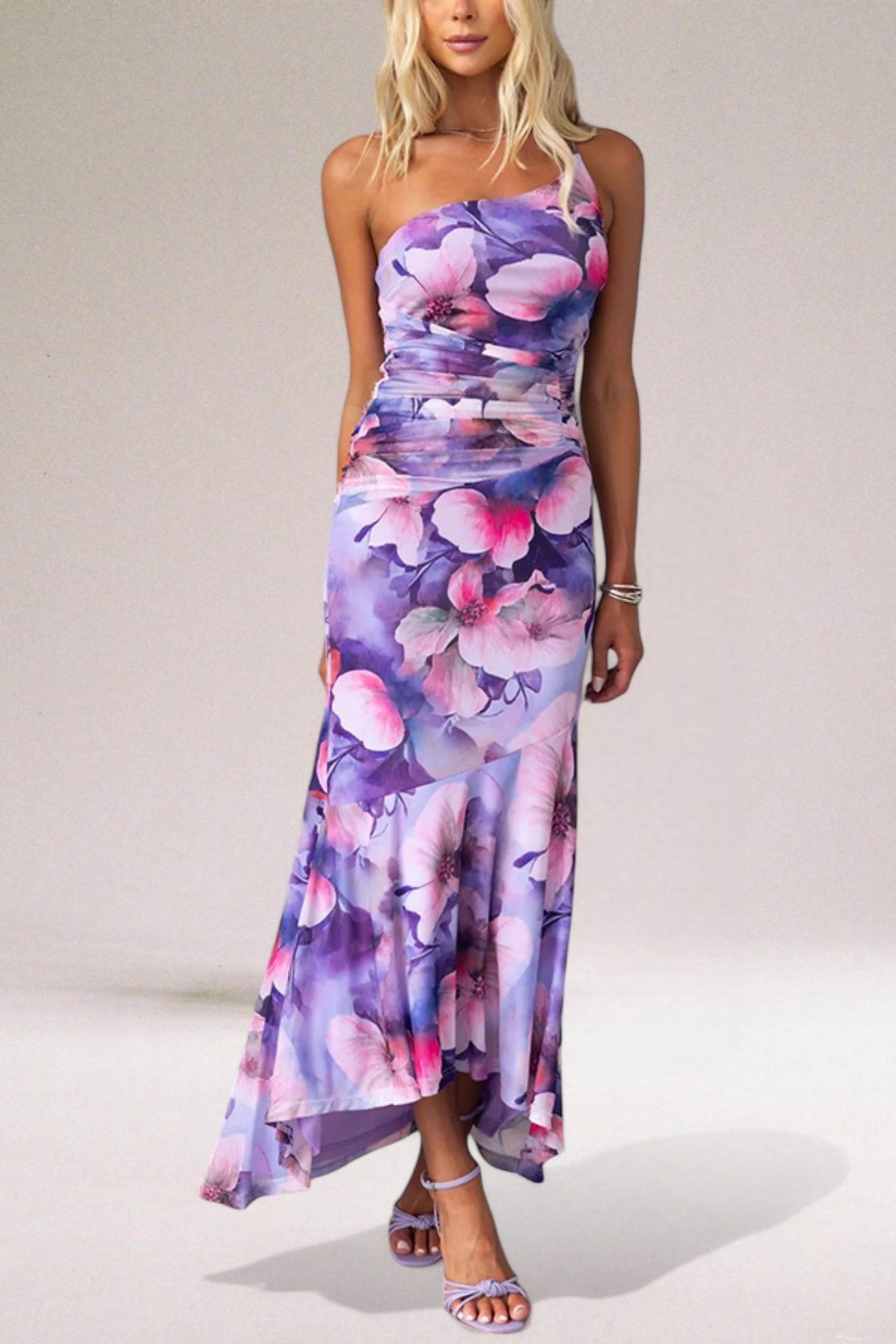 Women's One Shoulder Floral Maxi Dress — view 3