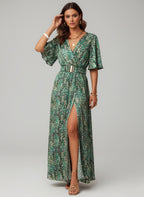 Women's Short Sleeve Wrap High Slit Maxi Dress — view 3