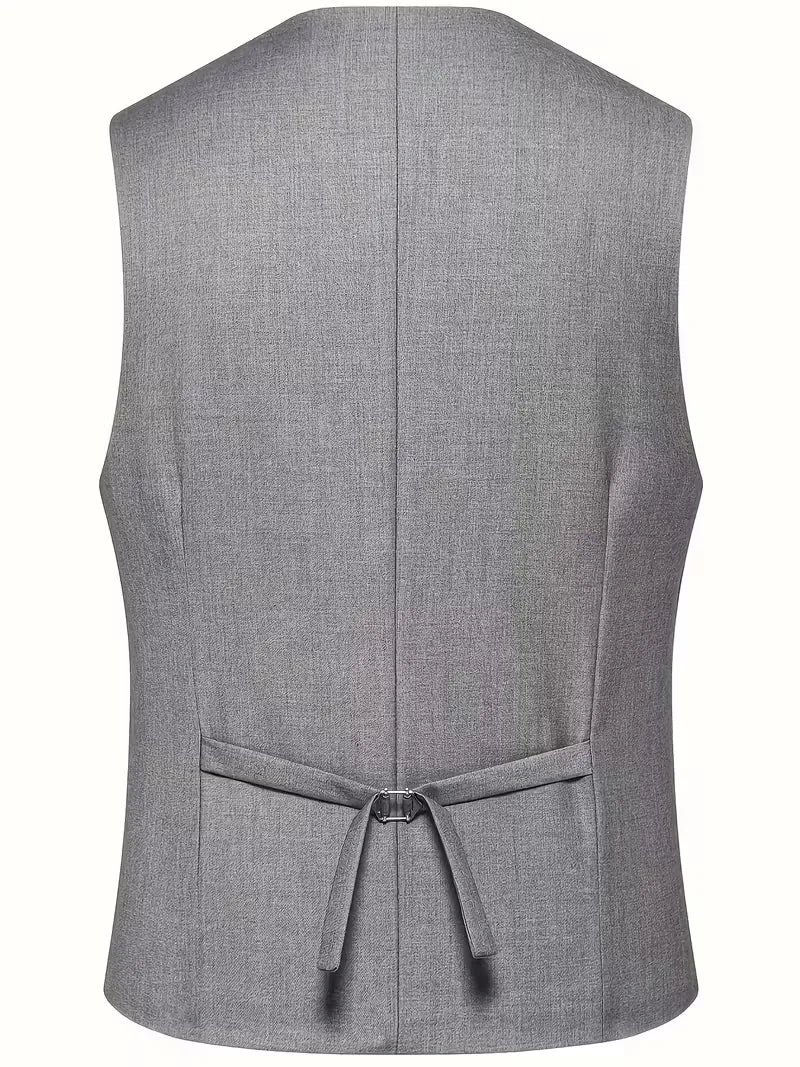 Erasmus | Men's Slim Fit Double-Breasted Three-Piece Suit Set with Waistcoat