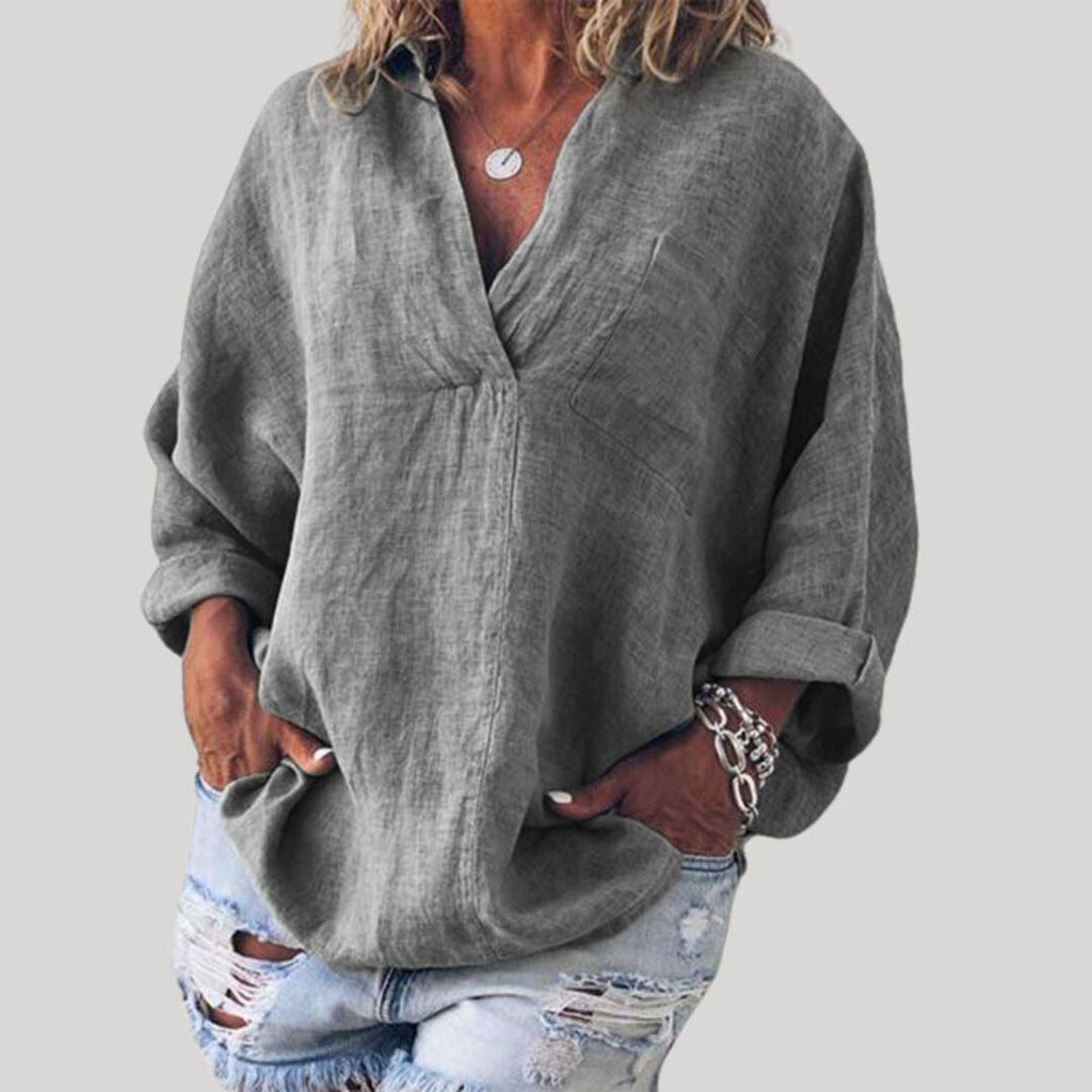 Solène | Women’s Linen Long Sleeve Blouse — TOPNEWPLACE (view 4)