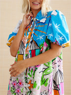 Women's Short Sleeve Printed Shirt Maxi Dress — view 7