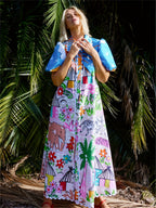 Women's Short Sleeve Printed Shirt Maxi Dress — view 9