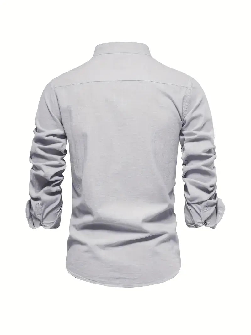 Kasimir | Men's Linen Shirt with Long Sleeves and Stand Collar