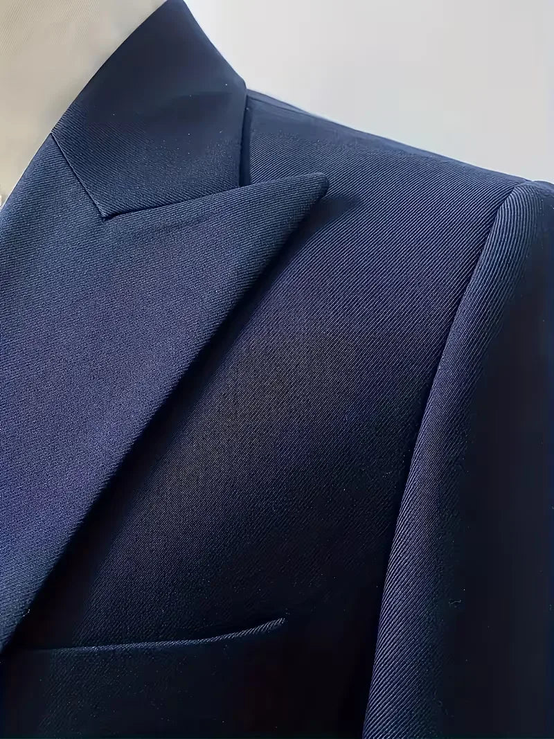 Erasmus | Men's Slim Fit Double-Breasted Three-Piece Suit Set with Waistcoat