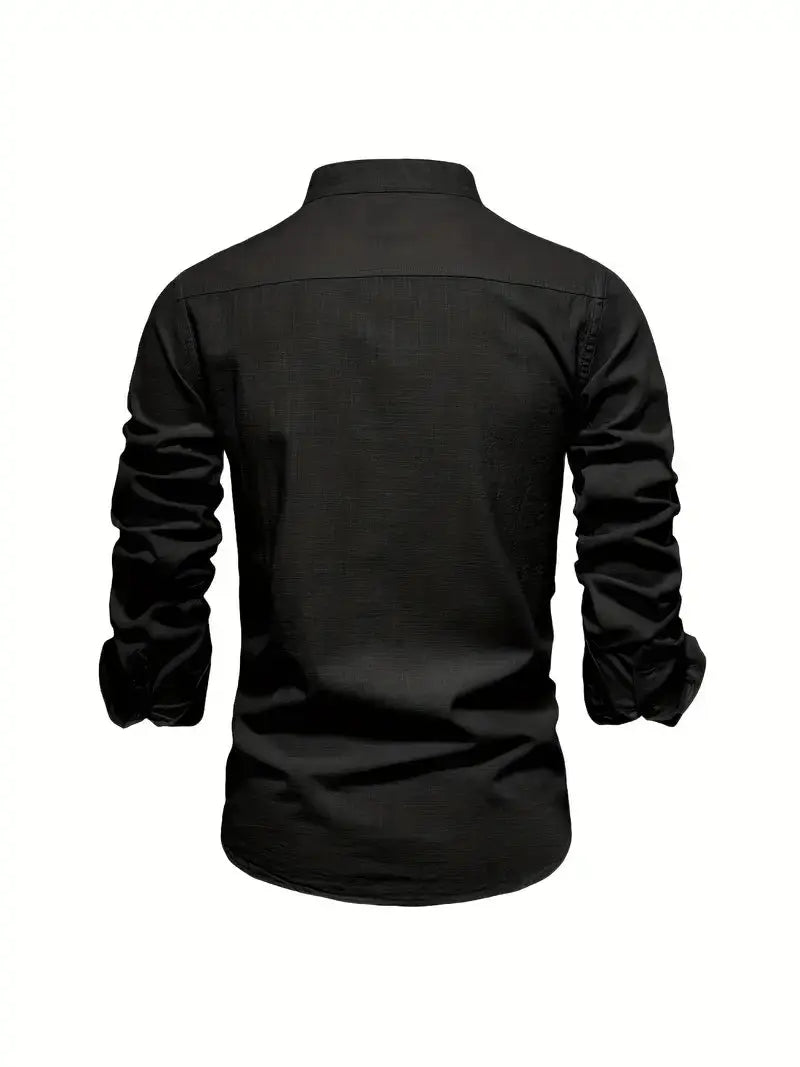 Kasimir | Men's Linen Shirt with Long Sleeves and Stand Collar