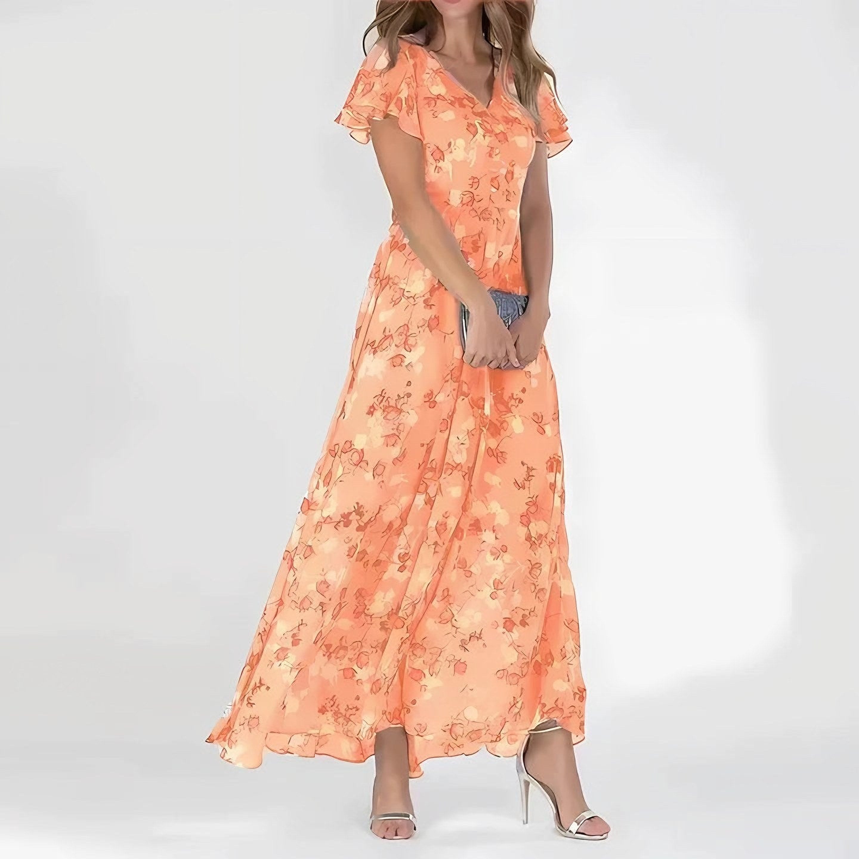 Women's Flutter Sleeve Floral Maxi Dress — view 3