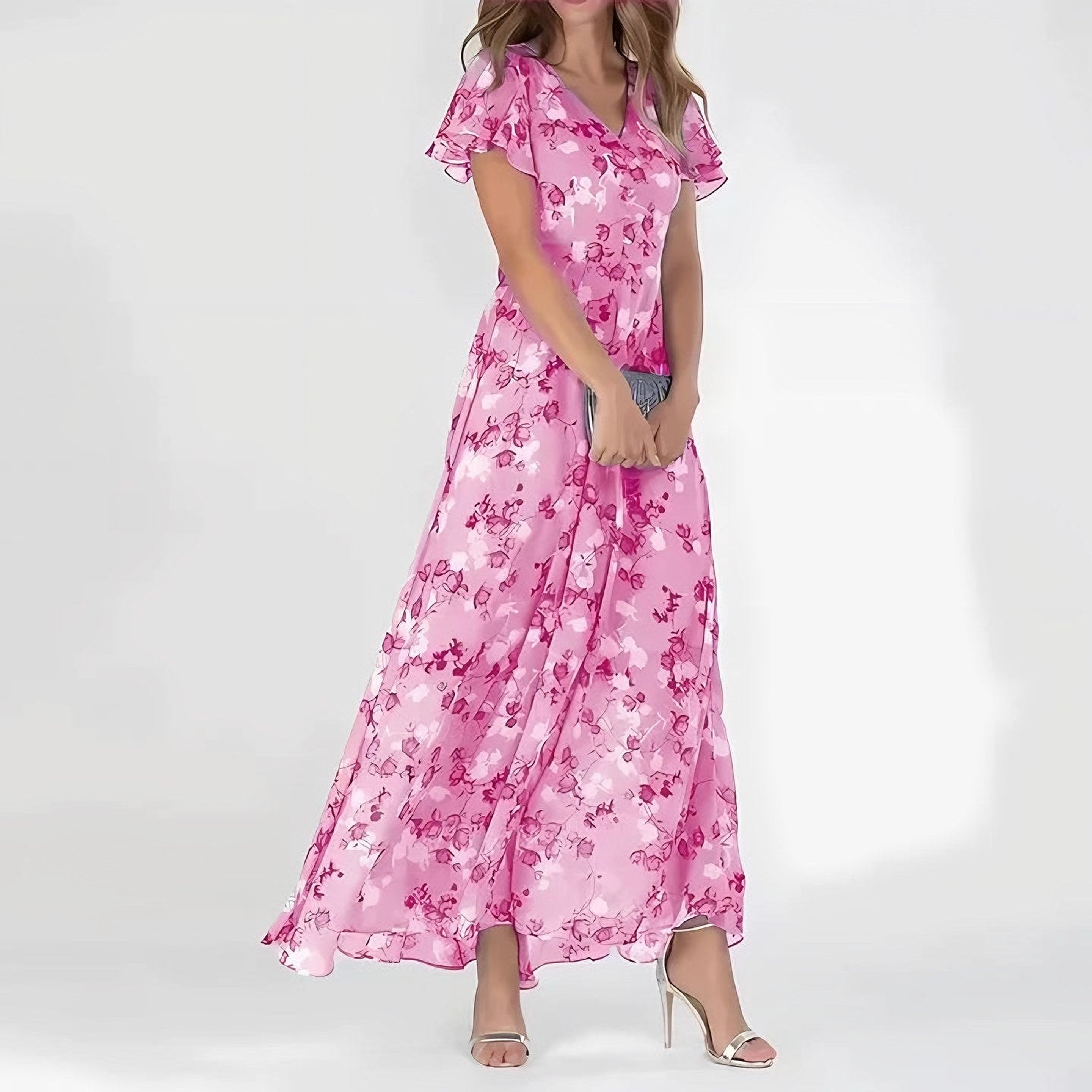 Women's Flutter Sleeve Floral Maxi Dress — view 4