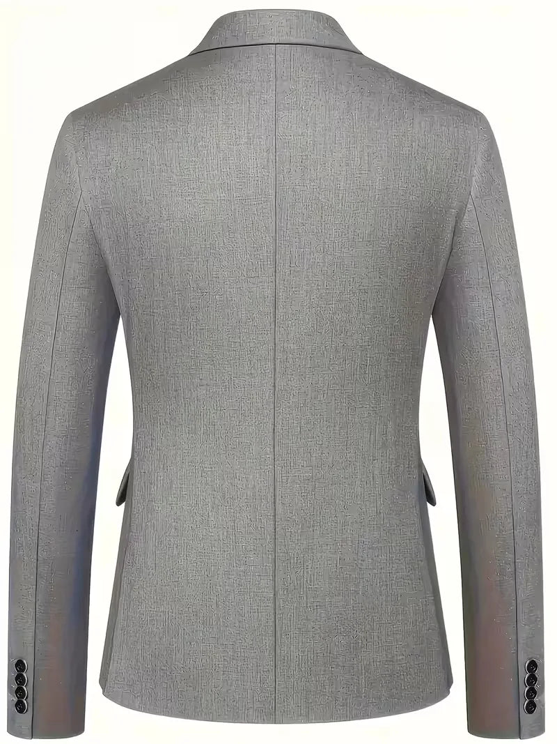 Erasmus | Men's Slim Fit Double-Breasted Three-Piece Suit Set with Waistcoat