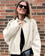 Sabina | Women's Faux Suede Collared Bomber Jacket