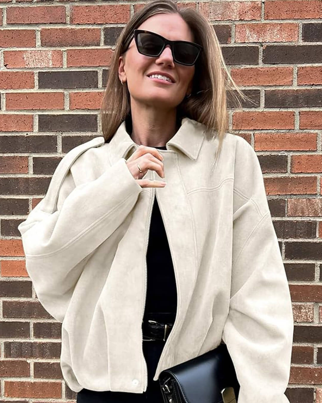 Sabina | Women's Faux Suede Collared Bomber Jacket