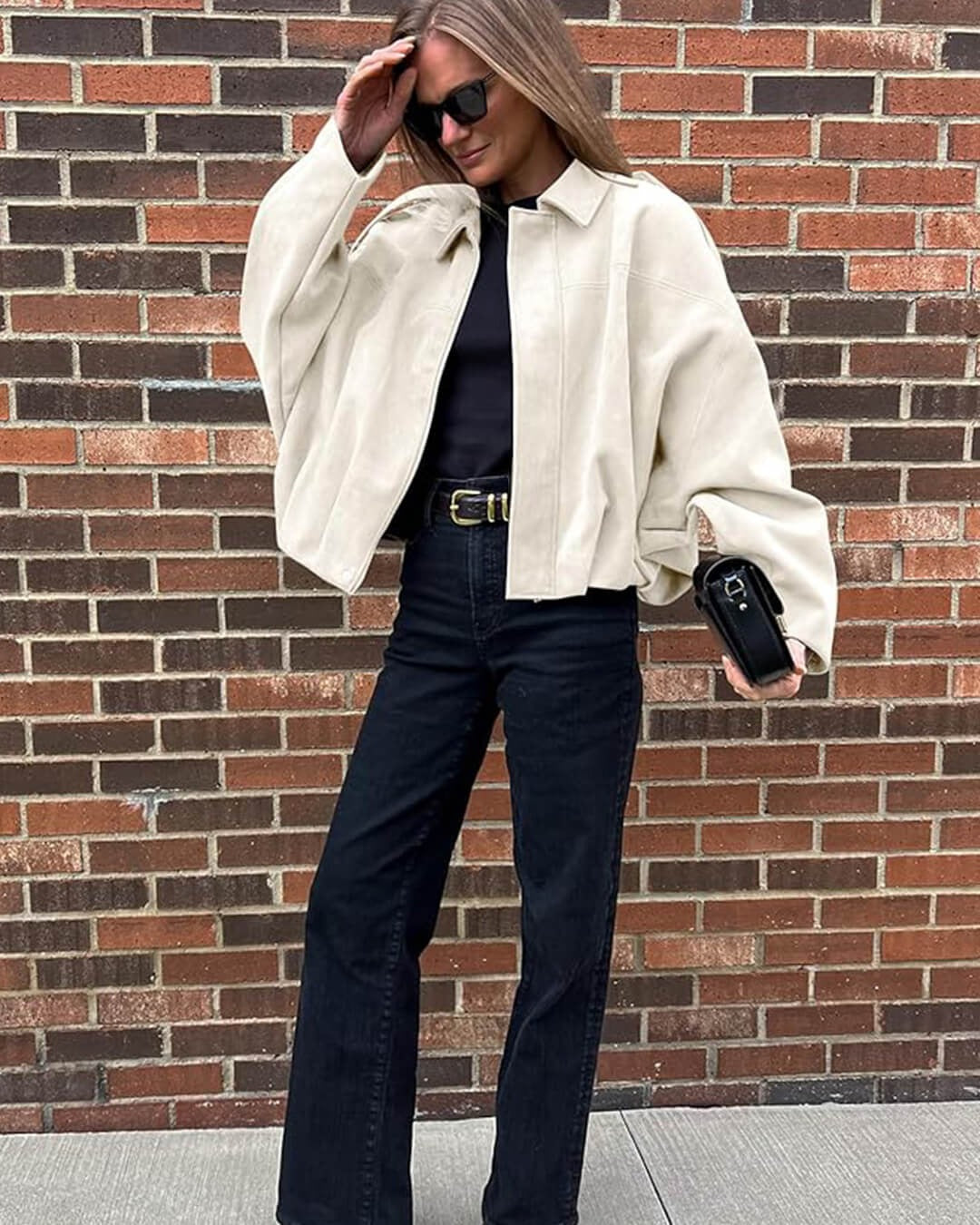 Sabina | Women's Faux Suede Collared Bomber Jacket