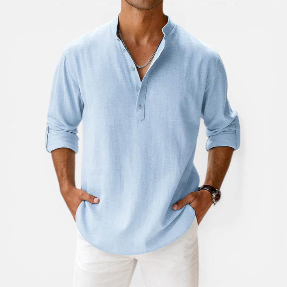 Relaxed Mandarin Collar Shirt — Breathable