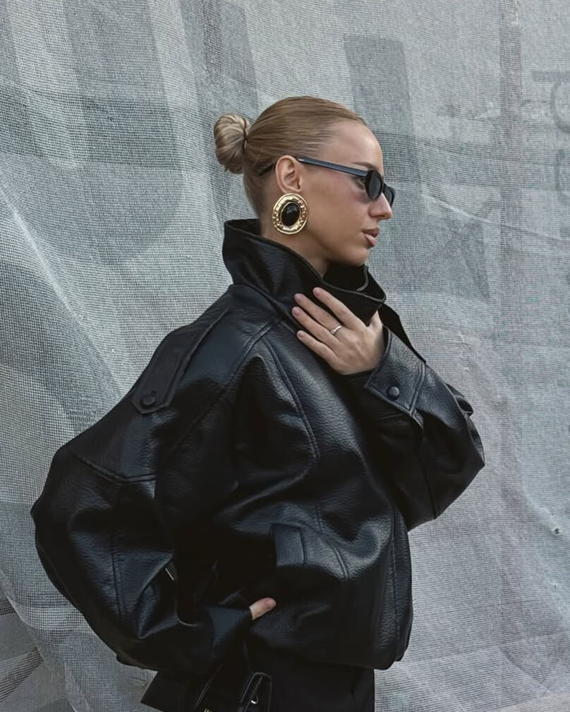 Tonia | Women's Faux Leather Jacket with High Neck