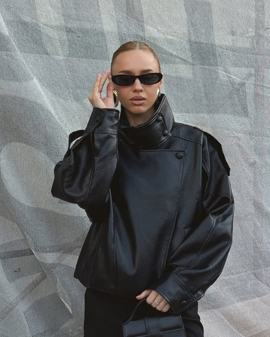 Tonia | Women's Faux Leather Jacket with High Neck