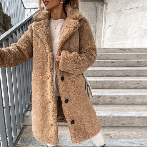 Sigrid | Women's Teddy Coat with Notched Collar Button Front