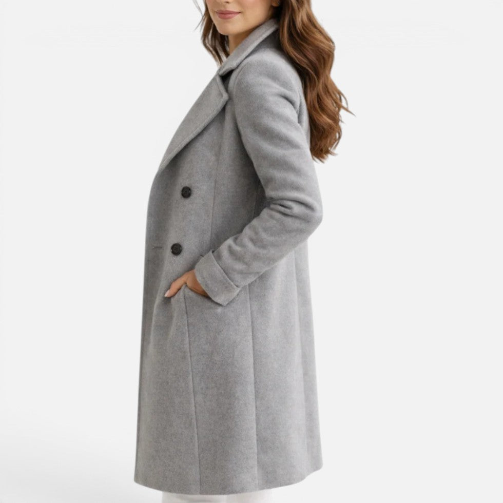 Womens Longline Double Breasted Coat Lapel Collar — Warm