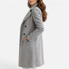 Womens Longline Double Breasted Coat Lapel Collar — Warm