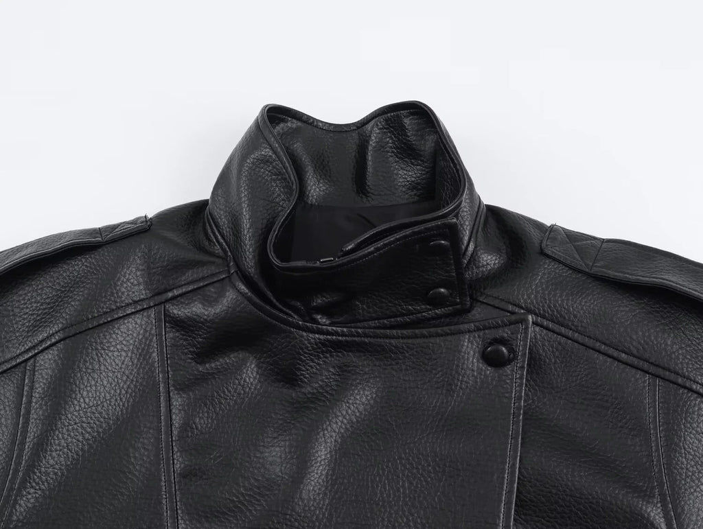 Tonia | Women's Faux Leather Jacket with High Neck