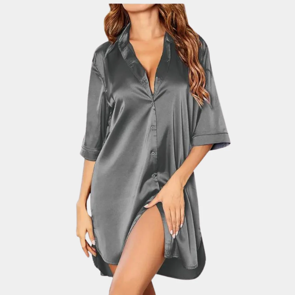 Sofija | Women's Satin Button Down Oversized Pajama Dress