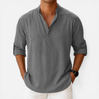 Relaxed Mandarin Collar Shirt — Breathable