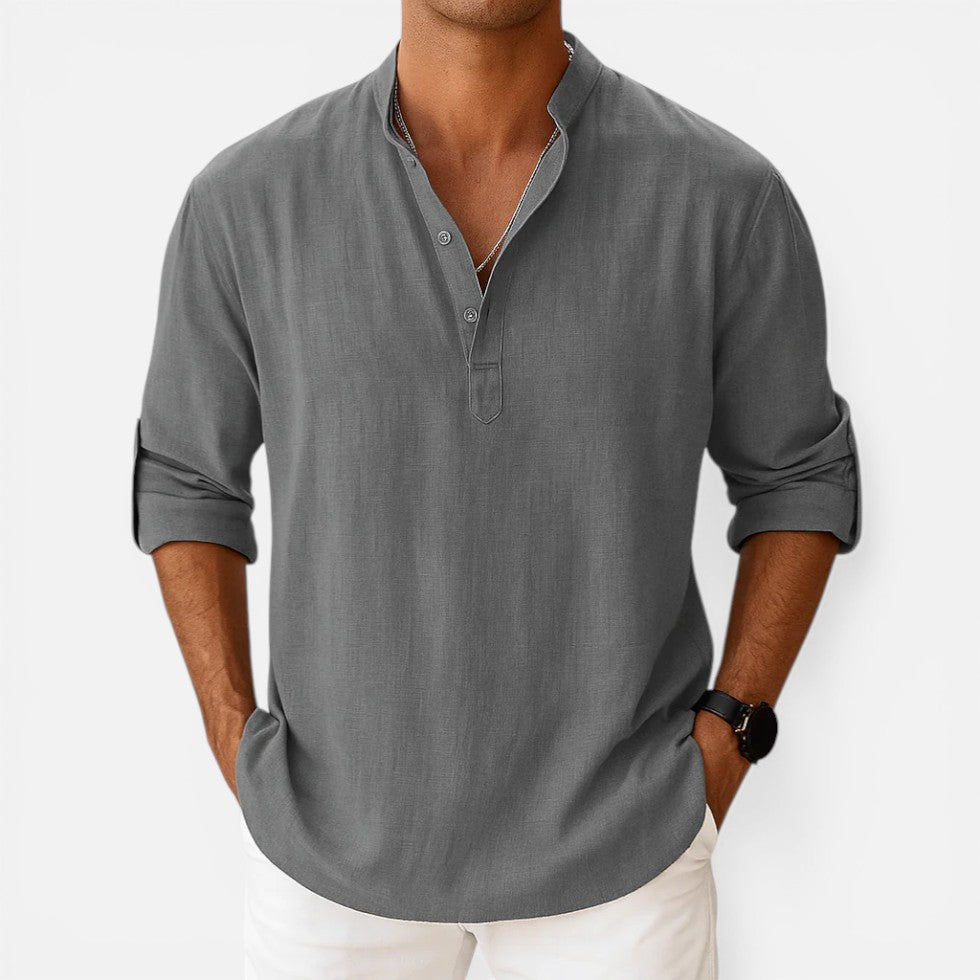 Relaxed Mandarin Collar Shirt — Breathable