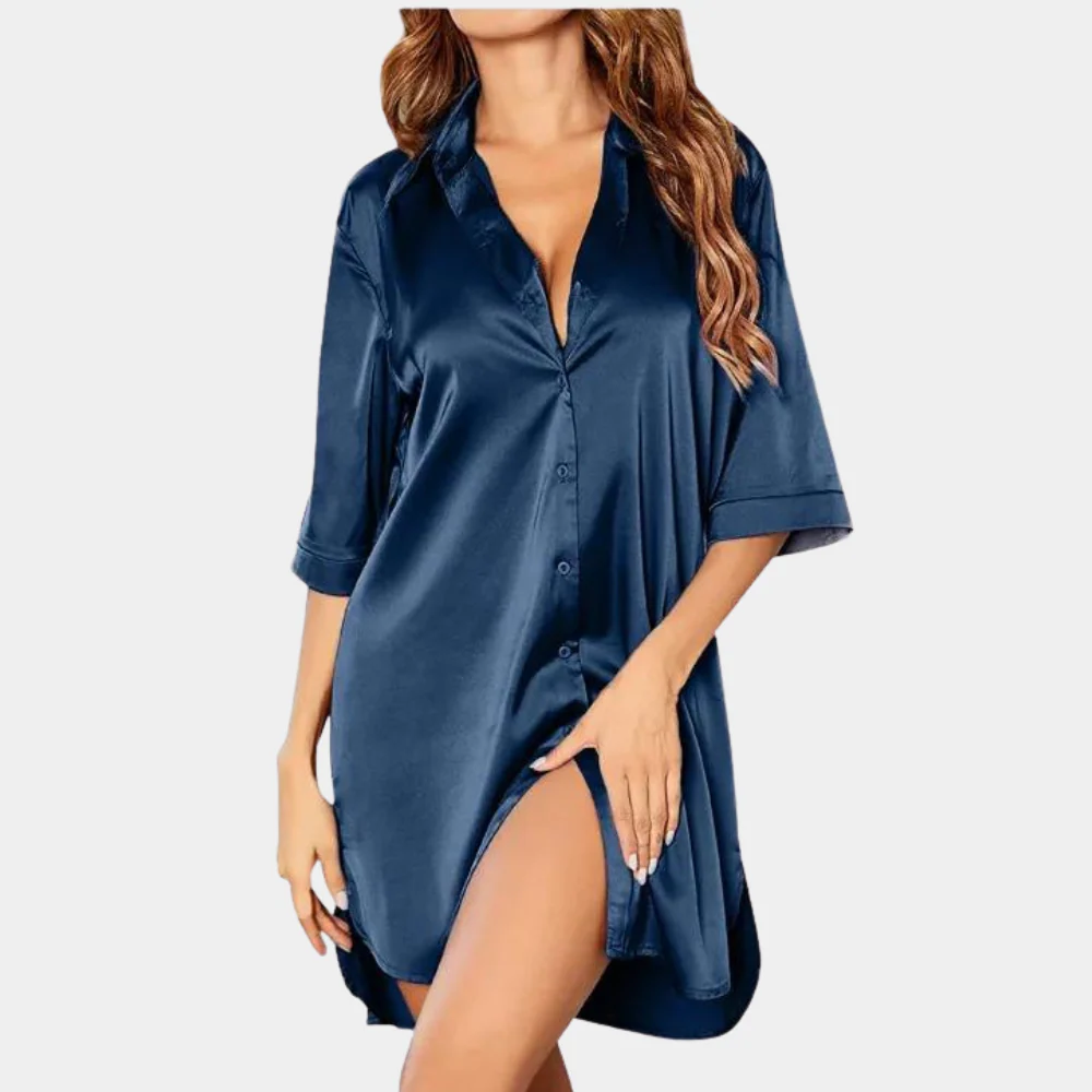 Sofija | Women's Satin Button Down Oversized Pajama Dress