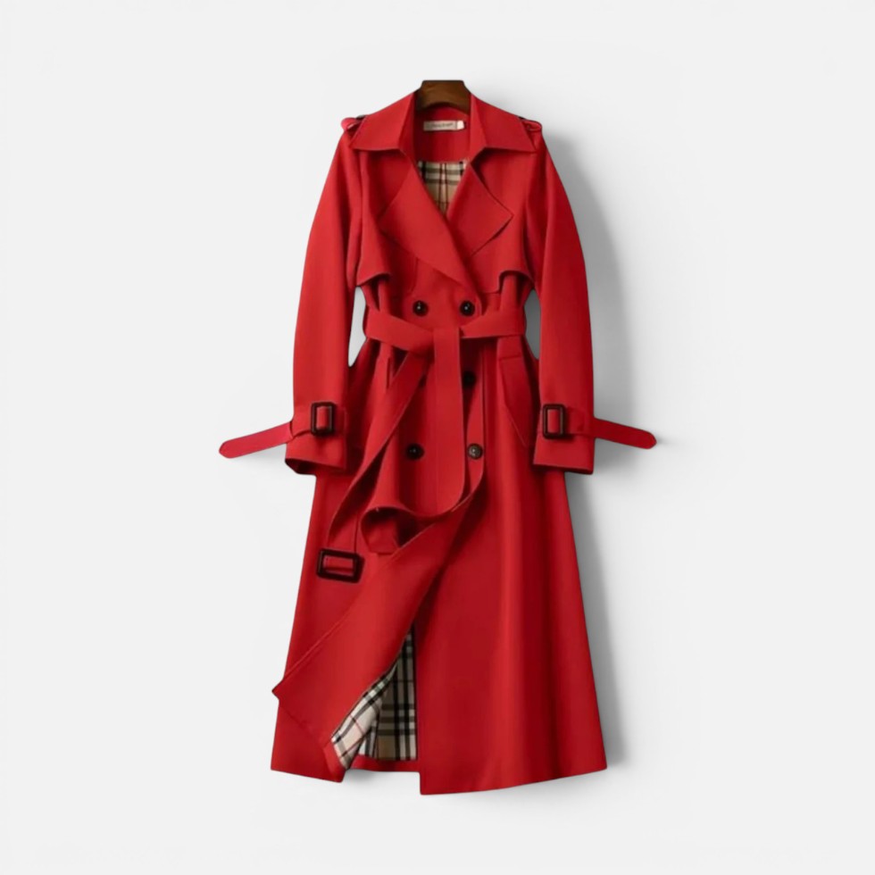 Womens Longline Trench Coat Belted Double Breasted — Warm