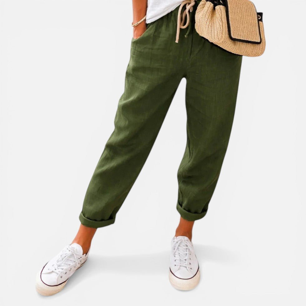 Drawstring Linen-Blend Trousers — view 2