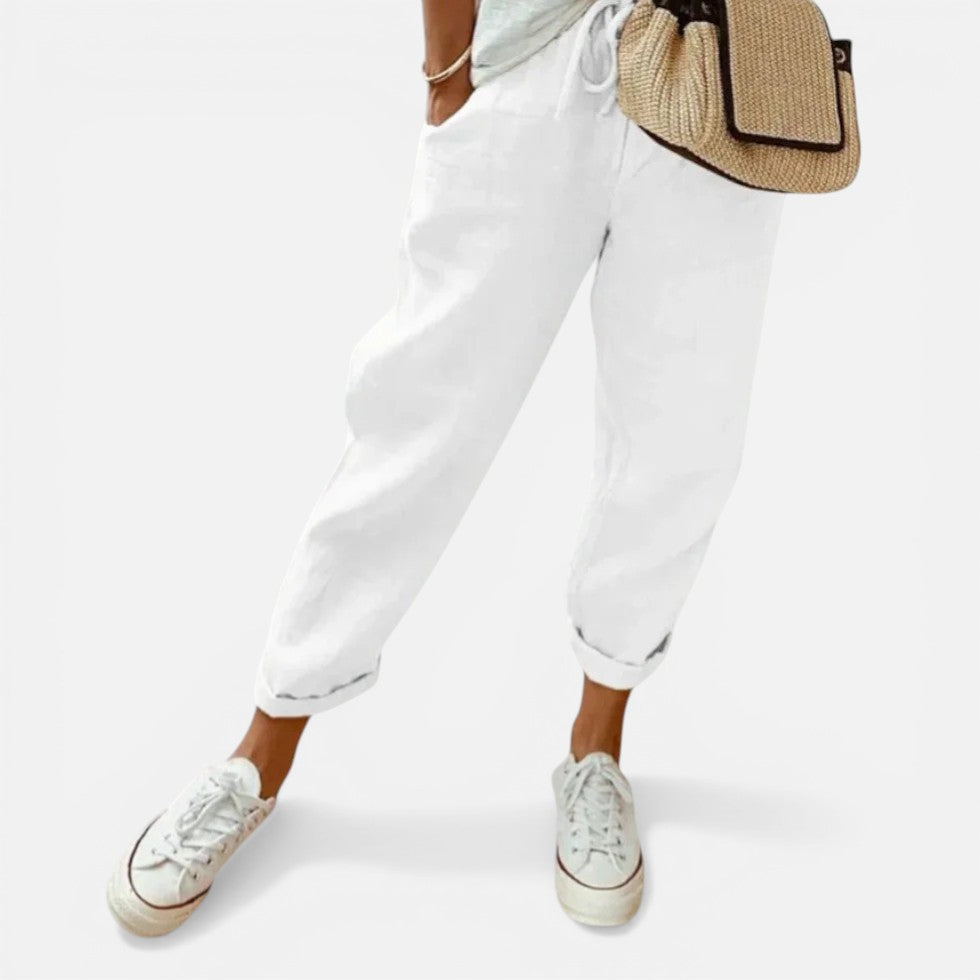 Drawstring Linen-Blend Trousers — view 5